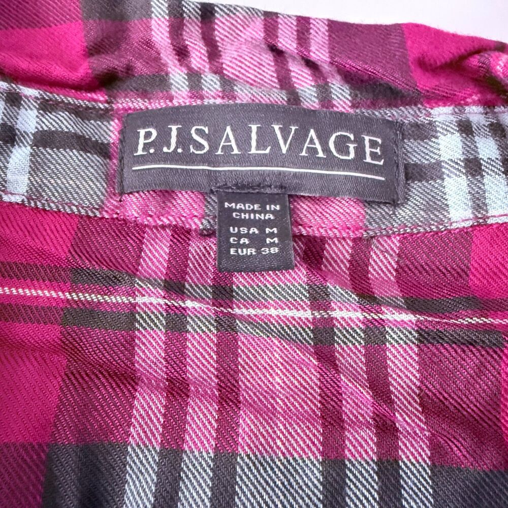 Red Plaid Pajama Top PJ Salvage Button Front Long Sleeve - Picture 6 of 6